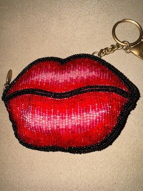 Mary Frances Beaded Lips Coin Purse Keychain Y2K Novelty